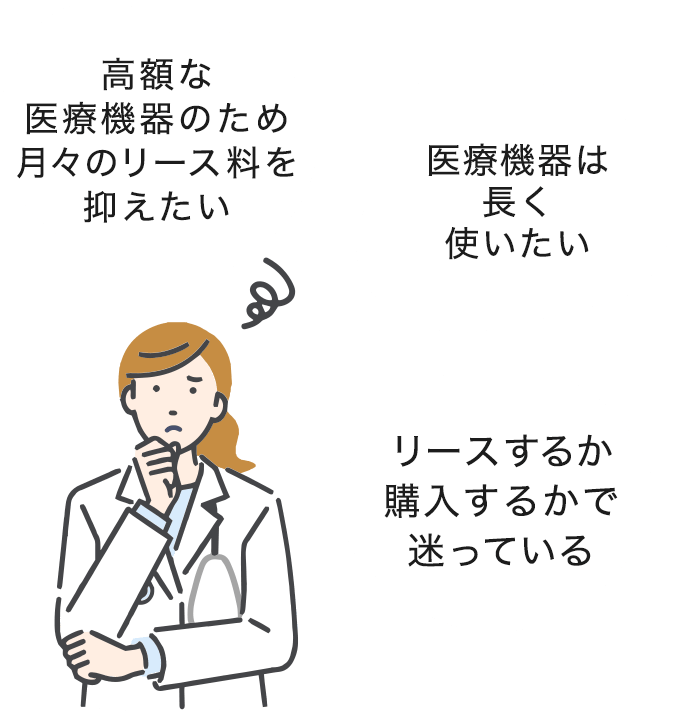 高額な医療機器のため月々のリース料を抑えたい　医療機器は長く使いたい　リースするか購入するかで迷っている